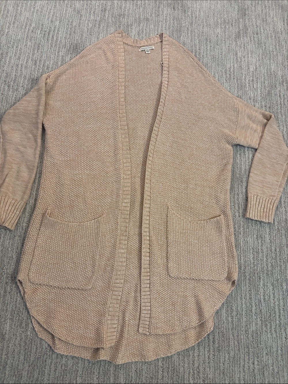 American Eagle Outfitters Taupe Open-Front Pocket Cardigan
